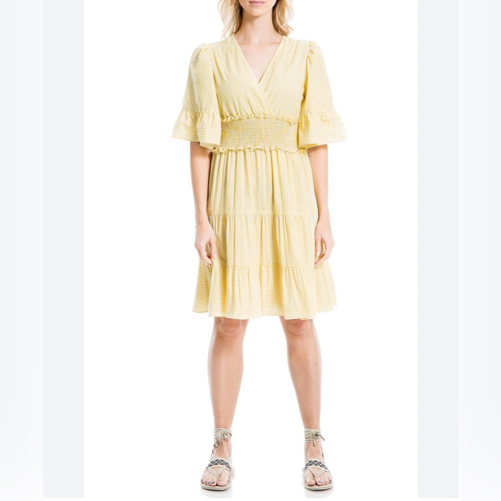 Max Studio Women’s Yarn Dye 3/4-Sleeve Mini Dress, Yellow size Small (like new) - Picture 6 of 16
